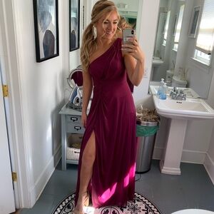 Azazie Wine One-Shoulder Evening Gown